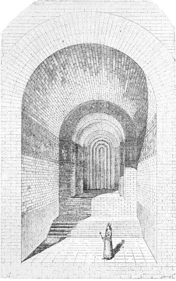 Fig. 90.—Interior of a chamber in the harem of Sargon's
palace at Khorsabad; compiled from Place.