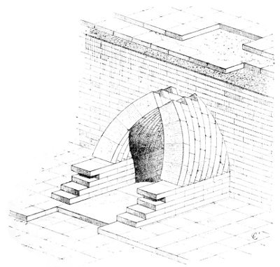Fig. 92.—Drain at Khorsabad, with pointed arch. Section in
perspective.