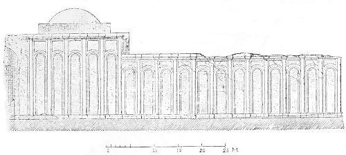 Fig. 103.—Lateral façade of the palace at Firouz-Abad; from
Flandin and Coste.