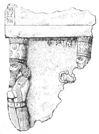 Fig. 113.—Fragment from Babylon. British Museum. Height 11
inches, width 9 inches.