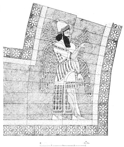 Fig. 123.—Detail of enamelled archivolt. Khorsabad. From
Place.
