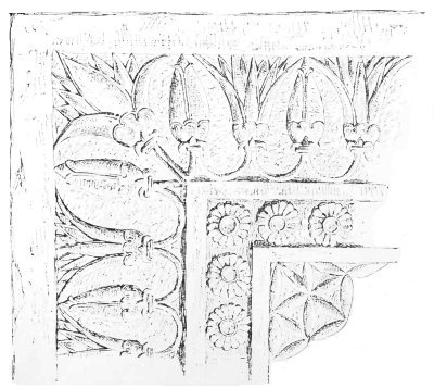 Fig. 135.—Fragment of a threshold; from Khorsabad. Louvre.
Drawn by Bourgoin.