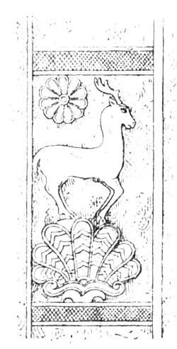 Fig. 142.—Stag, palmette, and rosette; from Layard.