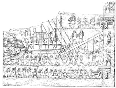 Fig. 152.—Putting a bull in place; from Layard.