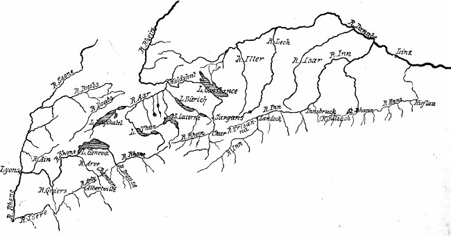 Fig. 40.—Sketch Map of the Swiss Rivers.