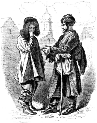 Two men talk in the street