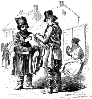 Tea-sellers converse in the street