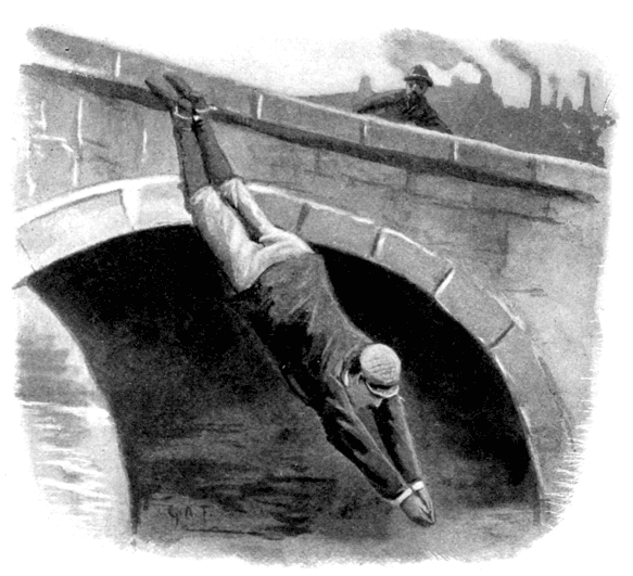 A man dives from a bridge into a river