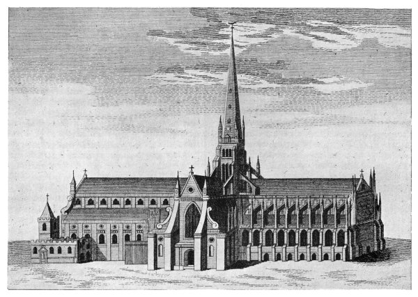 South View of Old St. Paul's when the Spire was standing.