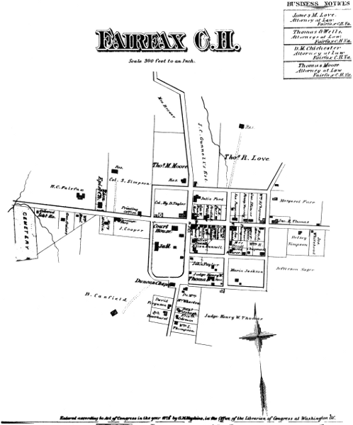 Map of Fairfax Court House from G. M. Hopkins, Atlas
of Fifteen Miles Around Washington, 1879.