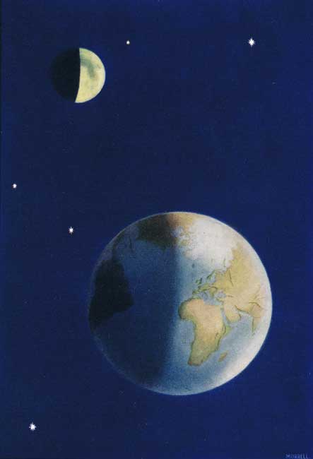 THE EARTH AND MOON HANGING IN SPACE