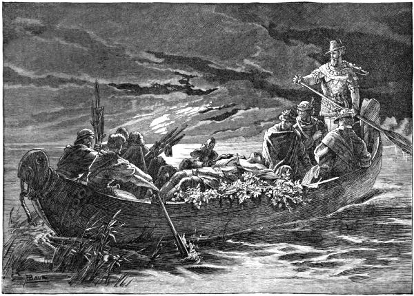 Siegfried's body is rowed across the water