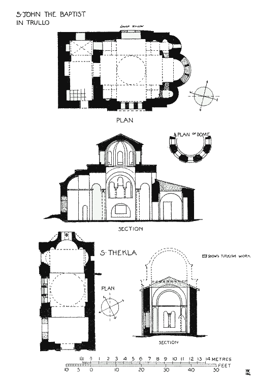Plans and sections of of S. John in Trullo and S. Thekla.