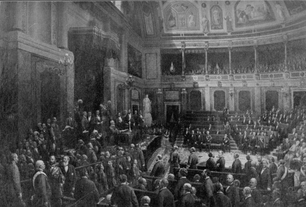 The Duke de la Torre sworn in as Regent before the Cortes of 1869.