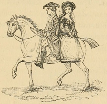 Woman riding pillion behind a man