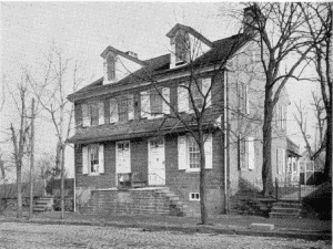 Plate XXI.—Johnson House, 6306 Germantown Avenue,
Germantown. Erected in 1765-68 by Dirck Jansen; Billmeyer House,
Germantown Avenue, Germantown. Erected in 1727.