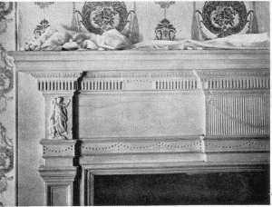 Plate LXIV.—Chimney Piece and Paneled Wall on the Second
Floor of an old Spruce Street House; Detail of Mantel, 312 Cypress
Street.