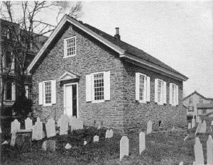 Plate XCV.—Mennonite Meeting House, Germantown. Erected
in 1770; Holy Trinity Church, South Twenty-first and Walnut Streets.