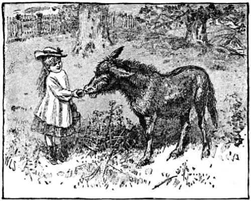 Bessie feeds an apple to Kate