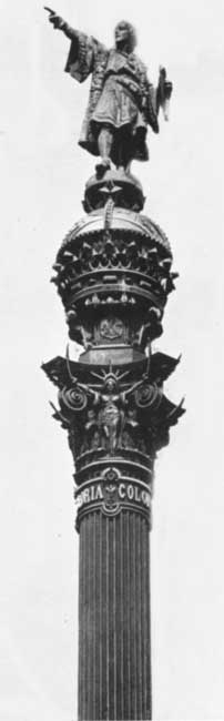 STATUE OF COLUMBUS ON THE BARCELONA MONUMENT.
