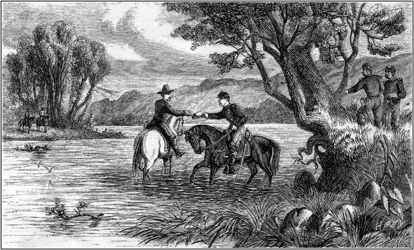 CAVALRY PICKETS MEETING IN THE RAPPAHANNOCK.