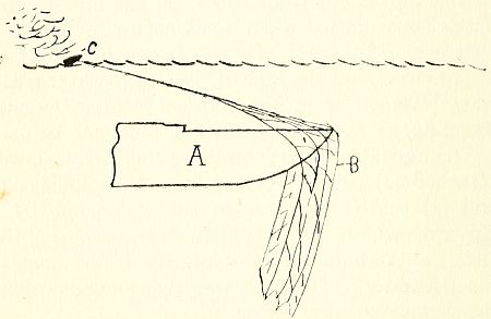 Fig. 12.—Diagram showing a submarine entangled in a submerged net.