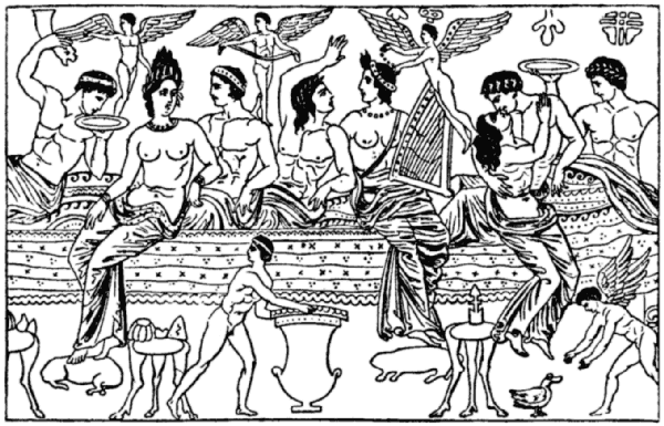 A group of men and women at a banquet