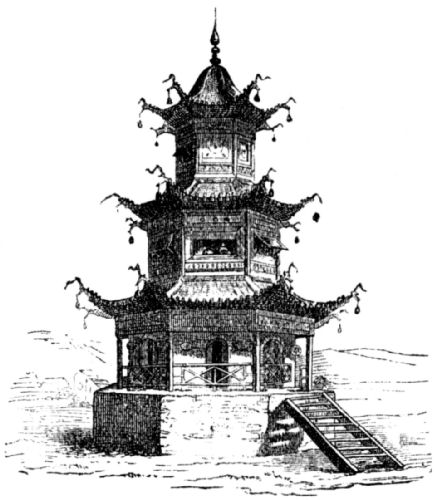 A pagoda of three levels, built on a platform