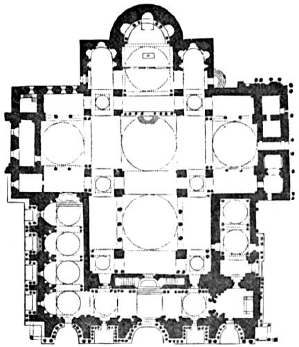 Showing the Greek cross form and position of the domes