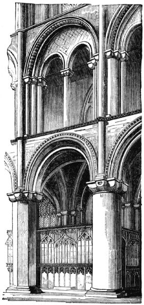 Showing large single arches below and smaller double arches above