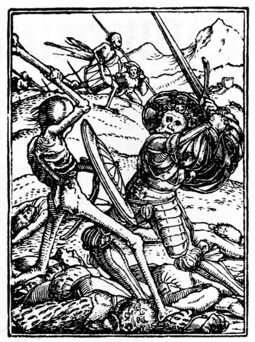 Figure 5.—Example of the Woodcut
Style that Created Facsimile
Drawings. Woodcut (actual size) by
Hans Lutzelburger, after a drawing
by Holbein for his "Dance of Death,"
1538.