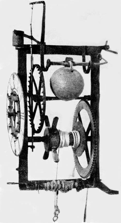 Figure&nbsp;3.&mdash;German Wall Clock, Probably About
1450, showing the degeneration in complexity from
that of de Dondi's clock.
