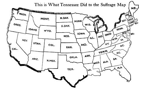 MAP V.

The Suffrage Map after the Ratification of the Federal
Amendment&mdash;universal, complete woman suffrage in every State.