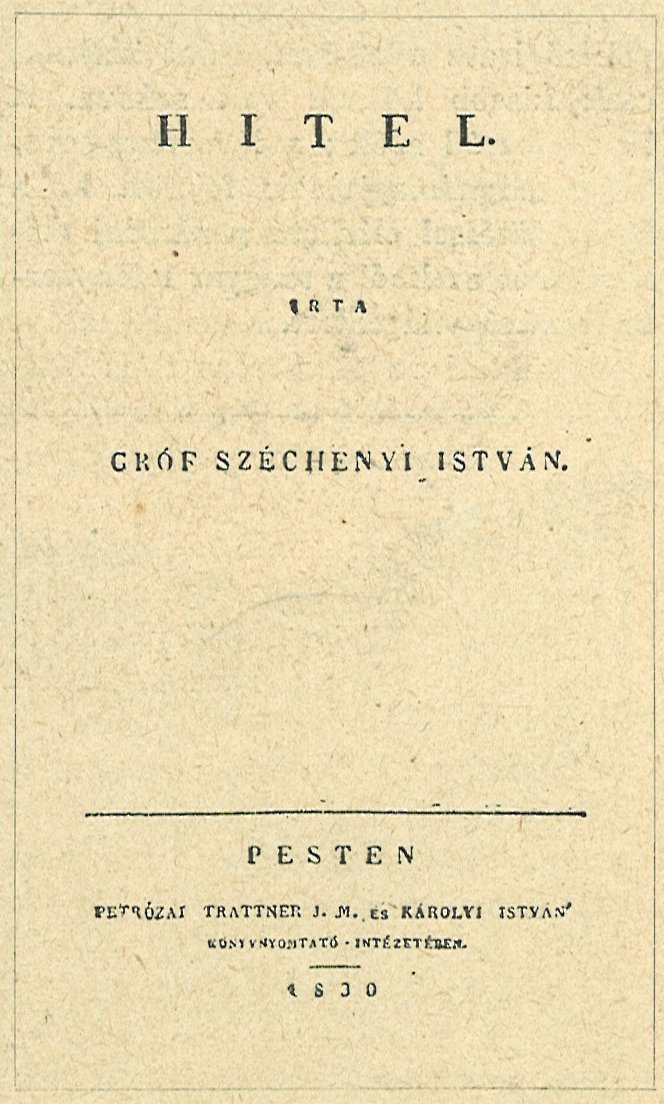 A Hitel első kiadásának címlapja