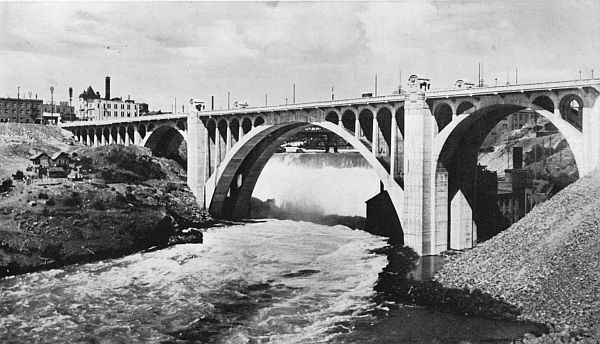 LOWER SPOKANE FALLS, AND BRIDGE WITH SECOND LARGEST CONCRETE ARCH IN THE WORLD.