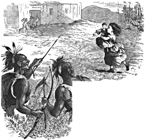 Settlers run from the native inhabitants