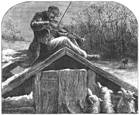 The fiddler on the hut roof, with the coyotes below