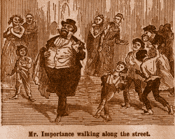 Mr. Importance walking along the street.