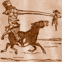 Man on Donkey—Dangling Carrots from his Long Nose.