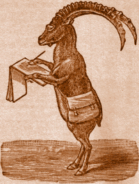Goat Writing on Pad of Paper.