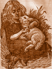 Girl embracing Lamb.