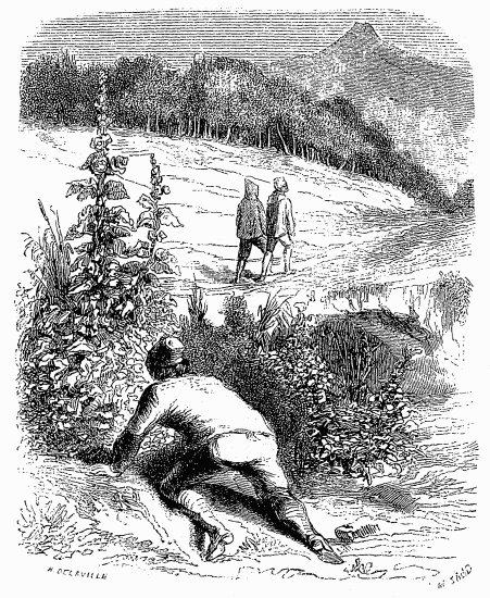 Il se trouva bient�t dans la campagne et distingua deux
hommes sur un sentier. (Page 77.)