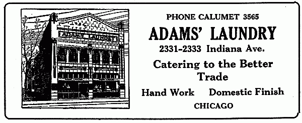 Adams' Laundery Catering to the Better Trade Hand Work Domestic Finish Chicago