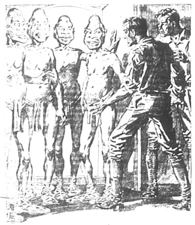 "The slaves!" gasped Jim, and involuntarily backed
into the room.