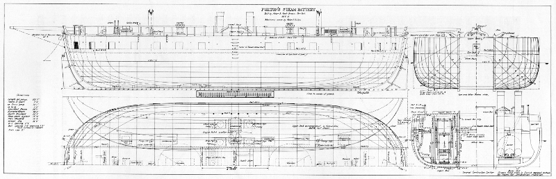 Figure 9.—Lines of Fulton's Steam Battery, as
reconstructed for a model in the Museum of History and Technology.