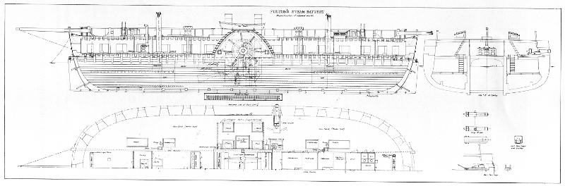 Figure 10.—A reconstruction of inboard works of the
Steam Battery, for construction of the model in the Museum of History
and Technology.