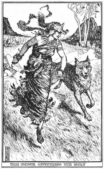 The witch and the wolf running