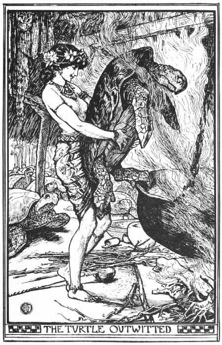 The woman carries the turtle to his bath