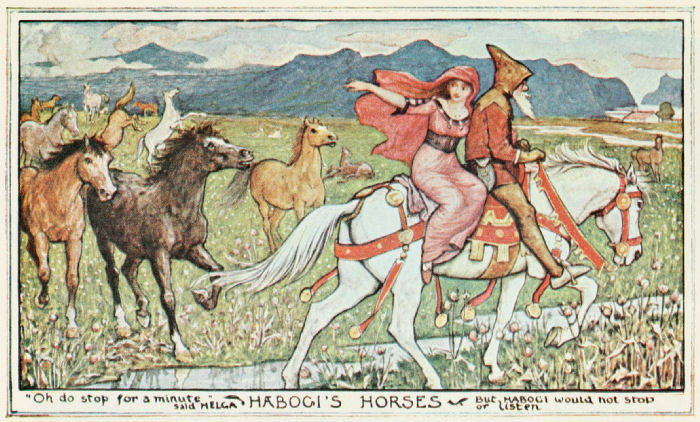 Habogi and Helga ride through the herd of horses