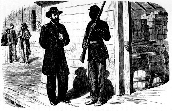 "YOU MUST THROW AWAY THAT CIGAR, SIR!"

A Phalanx guard refusing to allow General U. S. Grant to pass by the
commissary store-house till he had thrown away his cigar.